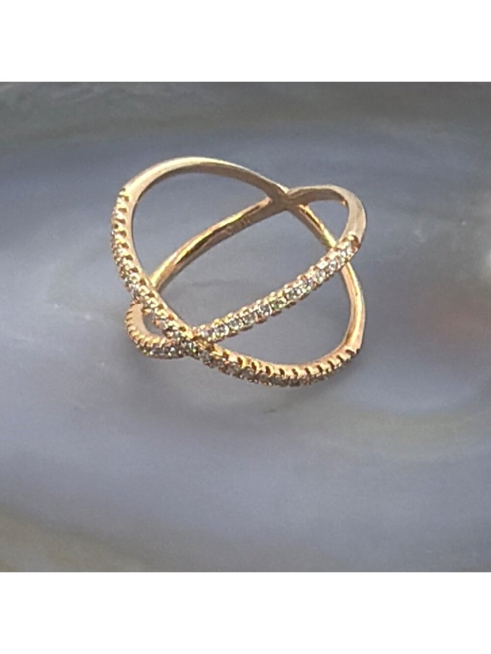 925 Sterling Silver Ring Rose Gold Vermeil Pave CZ Criss Cross Statement Size 8 - Picture 5 of 16